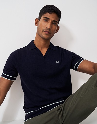 Collared Knitted Polo Shirt in Navy