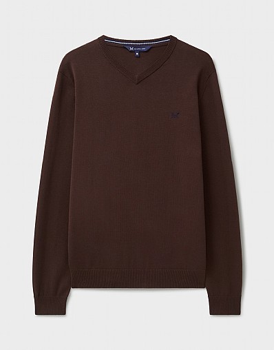 Organic Cotton V Neck Jumper in Chocolate - Main Image