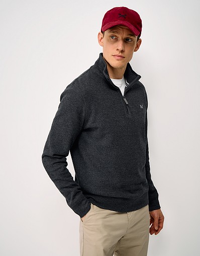 French Rib Half Zip Jumper in Charcoal Marl