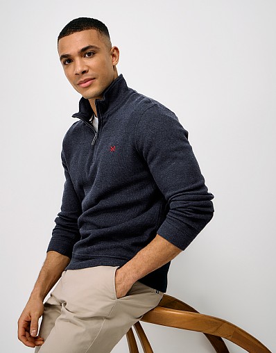French Rib Half Zip Jumper in Navy Marl