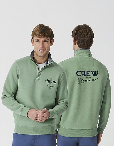Duck Print Half Zip Sweatshirt in Green