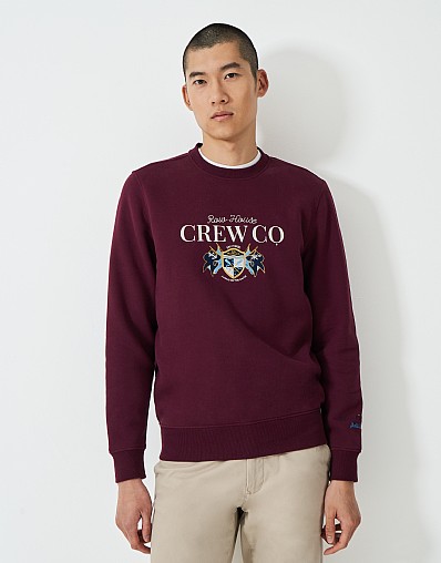 Flag Graphic Crew Neck Sweatshirt in Burgundy