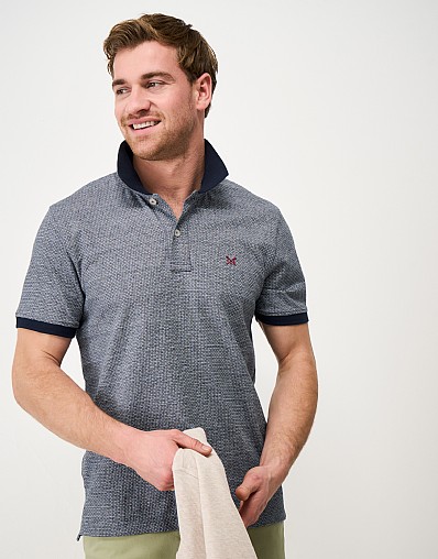 Eden Jacquard Polo Shirt in Navy and White