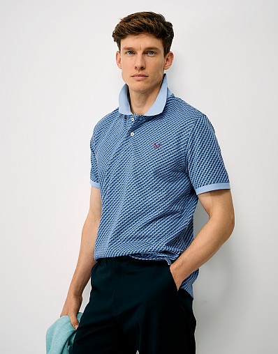 Geo Print Cotton Polo Shirt in Blue