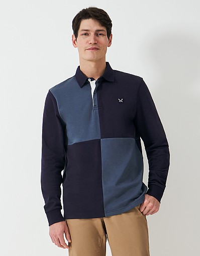 Harlequin Cotton Rugby Shirt in Blues