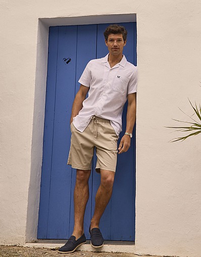 Cotton-Twill Pull-On Shorts in Stone