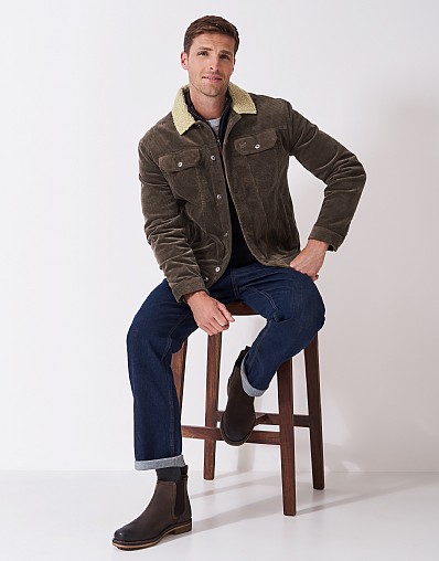 Corduroy Faux Shearling-Lined Jacket in Brown