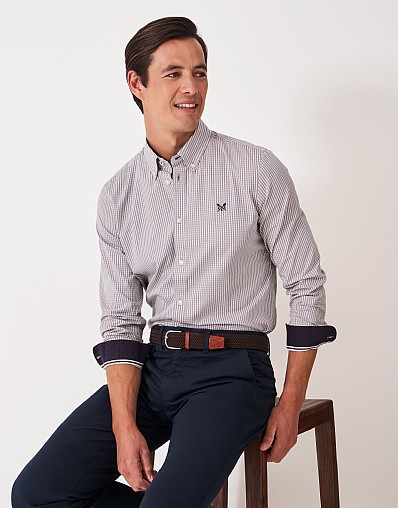 Slim Fit Check Poplin Shirt in Grey