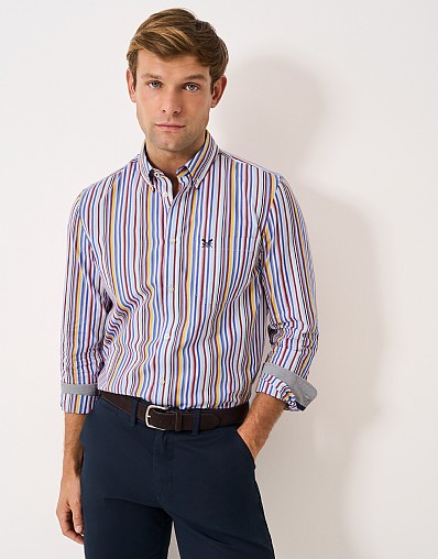 Classic Tonal Stripe Poplin Shirt in White & Blue