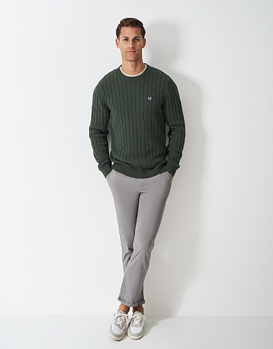 Crew Neck Oarsman Jumper in Dark Green