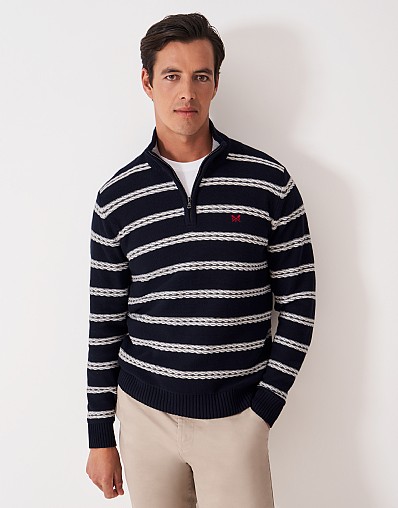 Rope Detail Half Zip Sweatshirt in Navy
