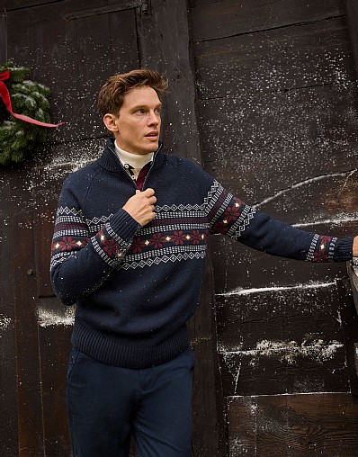 Half Zip Jumper in Navy, Burgundy and White