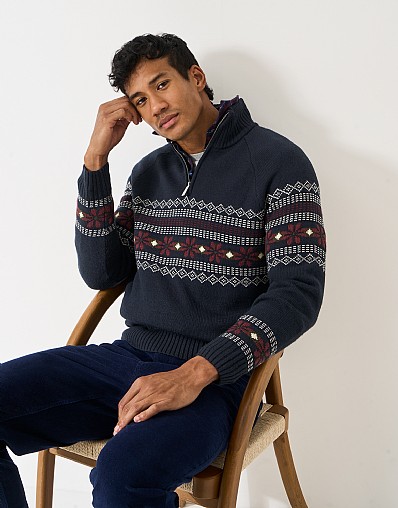 Half Zip Jumper in Navy, Burgundy and White