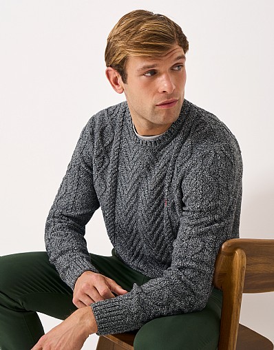 Recycled Cotton Cable Crew Neck Jumper in Black and White