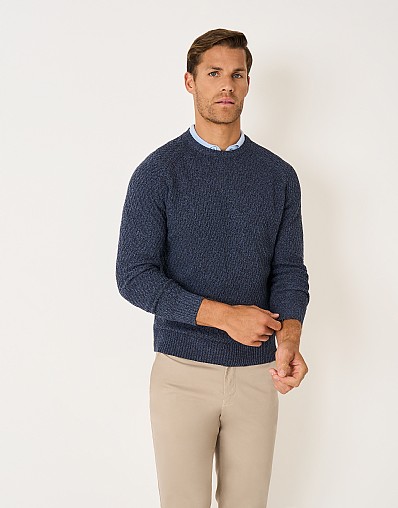 Recycled Cotton All-Over Textured Crew Neck Jumper in Navy