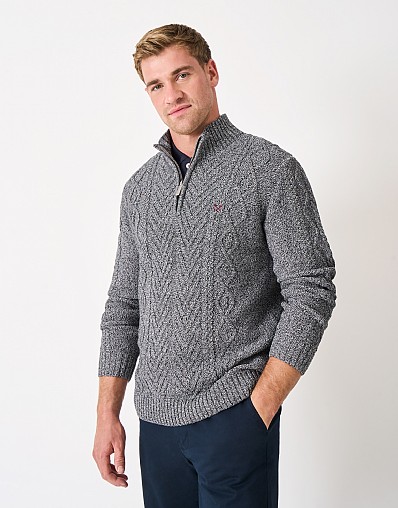 Recycled Cotton Cable Half Zip Jumper in Black and White