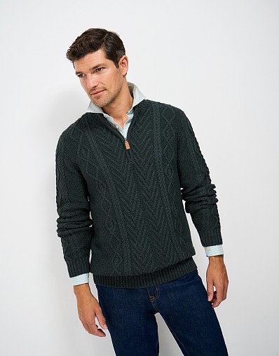 Cable Half Zip Jumper in Bottle Green