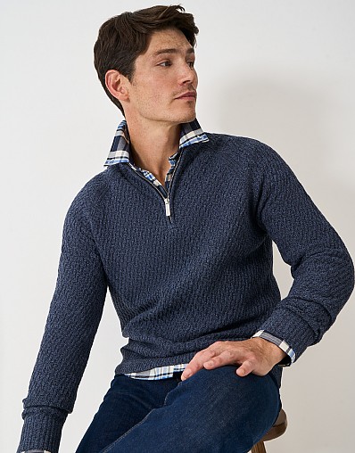 Textured Half Zip in Navy