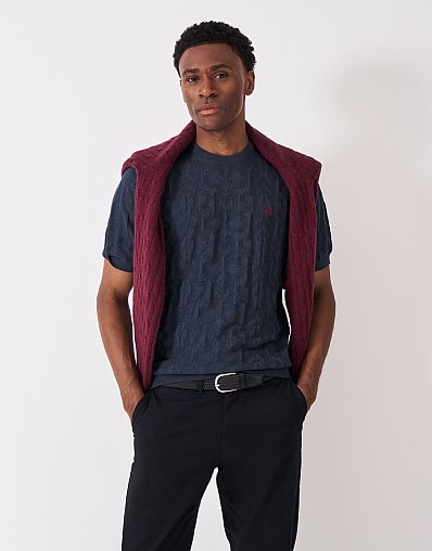 Short Sleeve Textured Jumper in Navy