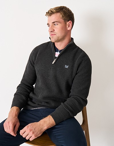 Fisherman Rib Quarter Zip in Grey