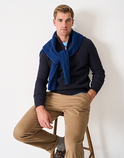 Fisherman Rib Quarter Zip Jumper in Navy