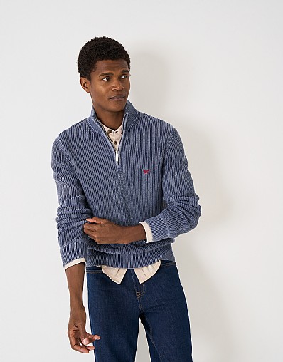 Fisherman Rib Quarter Zip in Indigo