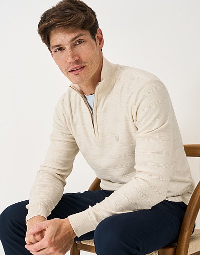 Cash Silk Mix Half Zip in Stone