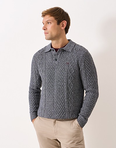 Button Collar Cable Knit Jumper in Charcoal