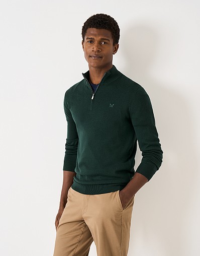 Merino Half Zip Jumper in Bottle Green