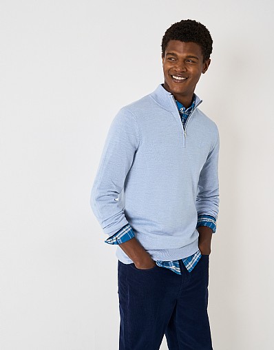 Merino Half Zip Jumper in Blue