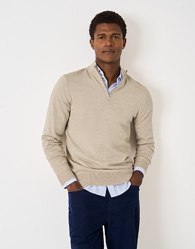 Merino Half Zip Jumper in Taupe Marl