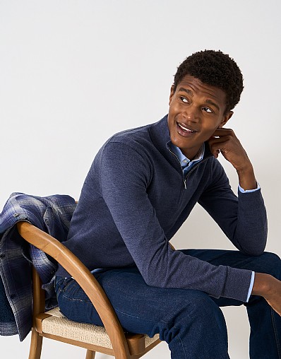 Merino Half Zip Jumper in Steel Blue