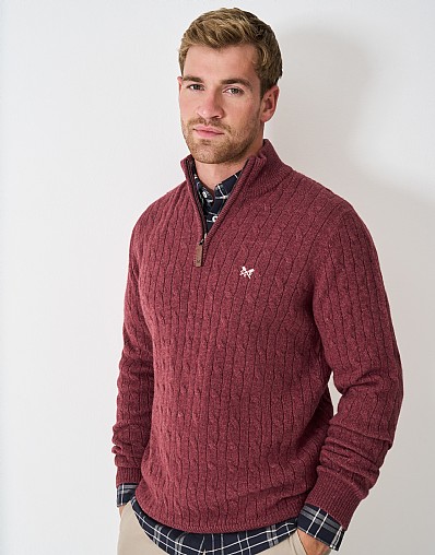 Lambs Wool Cable Knit Jumper in Red