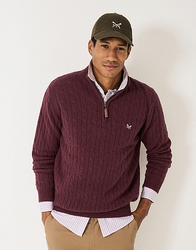 Lambs Wool Cable Knit Jumper in Burgundy