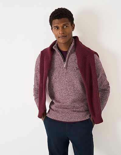 Textured Twist Half Zip Jumper in Burgundy