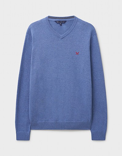 Men's Organic Cotton Vee in Blue Marl from Crew Clothing Company