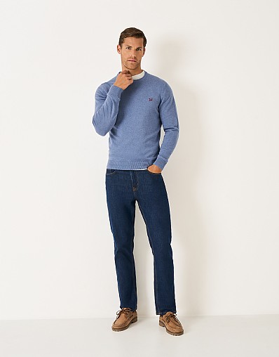 Organic Cotton Crew Neck Jumper in Indigo Blue