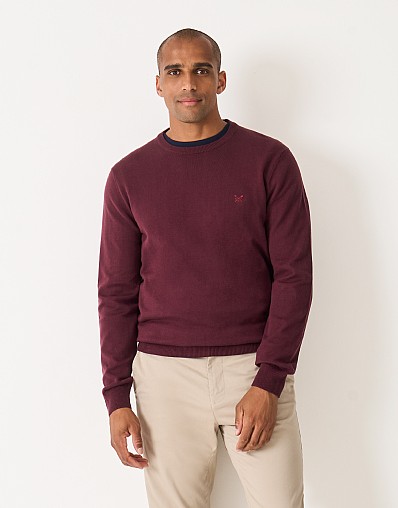 Organic Cotton Crew Neck Jumper in Burgundy