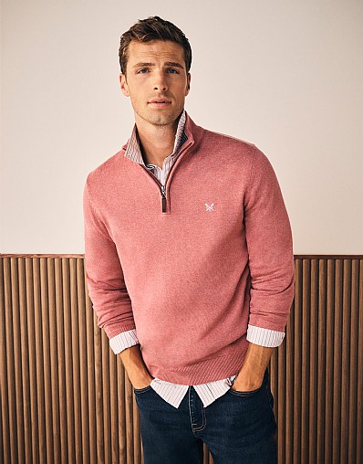 Organic Classic Half Zip Jumper in Rose Pink