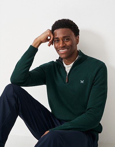 Classic Half Zip Jumper in Dark Green Marl