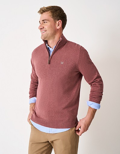 Organic Classic Half Zip Jumper in Rose Pink Marl