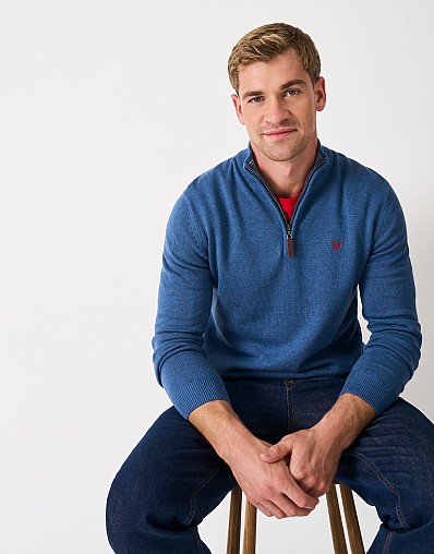 Organic Classic Half Zip Jumper in Blue Marl