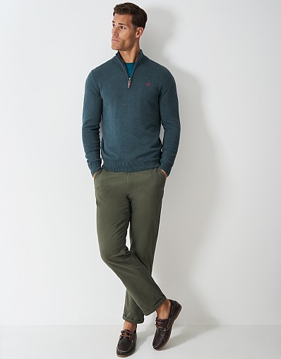 Organic Classic Half Zip Jumper in Petrol Blue