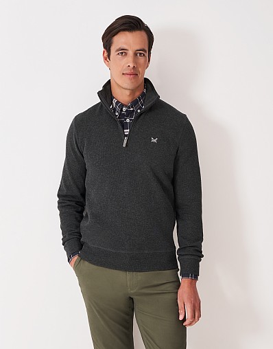 Ribbed Half Zip Sweatshirt in Charcoal