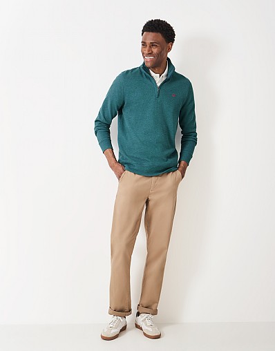 French Rib Half Zip Jumper in Dark Teal Marl