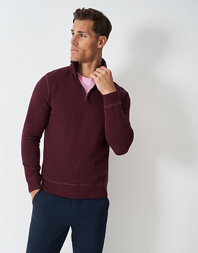 French Rib Half Zip Sweatshirt in Burgundy