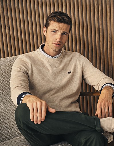 French Rib Crew Neck Jumper in Beige