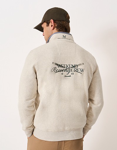 Cotton-Blend Rowing Graphic Half-Zip Sweatshirt in Oat Marl