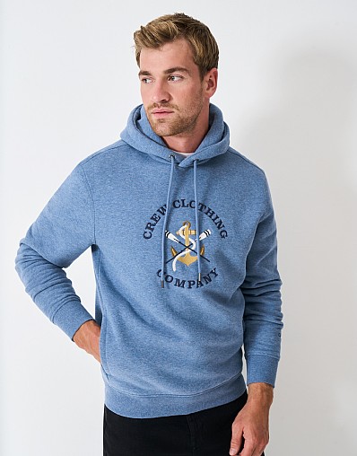 Embroidered Anchor Graphic Hoodie in Blue Marl