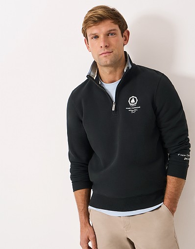 Cotton-Blend Crew Flag Half-Zip Sweatshirt in Black